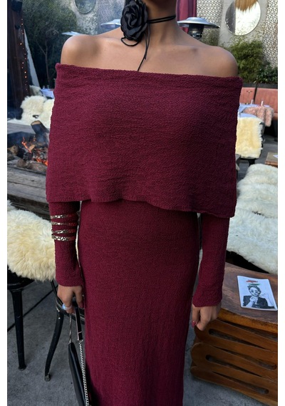 Lijuri Madonna Yaka Premimum Elbise 2828 R2-a-k2 Bordo