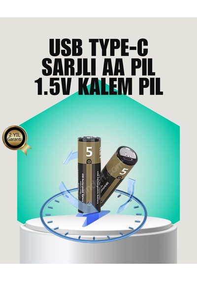 Buğz 1.5v Aa Şarjlı Lityum Pil 1000+ Kez Şarj Edilebilir Hızlı Type-c Şarj 2 Adet