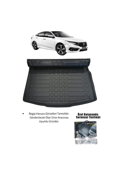 Sahler Honda Civic 2016-2021 Uyumlu 4.5d Premium Havuzlu Oto Paspas Ve Liner Marka 3d Bagaj Havuzu -