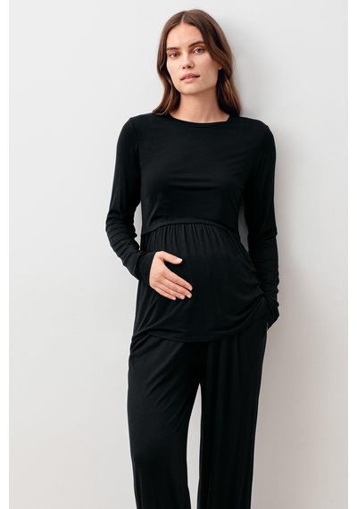 Artış Collection Uzun Kollu Esnek Likralı Viskoz Hamile Pijama Takım 20212 Siyah