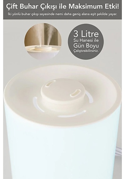 3 Litre Ultrasonik Oda Hava Nemlendirici 7 Renk Ledli Aromatera
