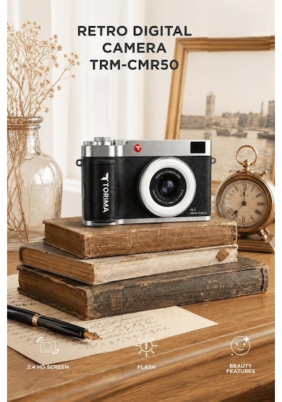 Torima CMR50 Mini Dijital Retro Kamera 48 MP Selfie Video Vlog Kamerası
