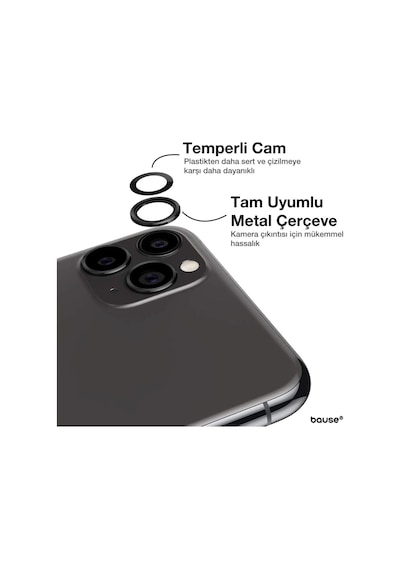 Apple Uyumlu   iPhone 14 Pro Max Kamera Koruyucu Lens Mercek Metal Çerçeveli 3lü Set Siyah Black