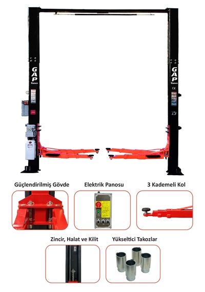 Gaptools 5 Ton Iki Sütunlu Üstten Bağlantılı Tam Otomatik Hidrolik Lift