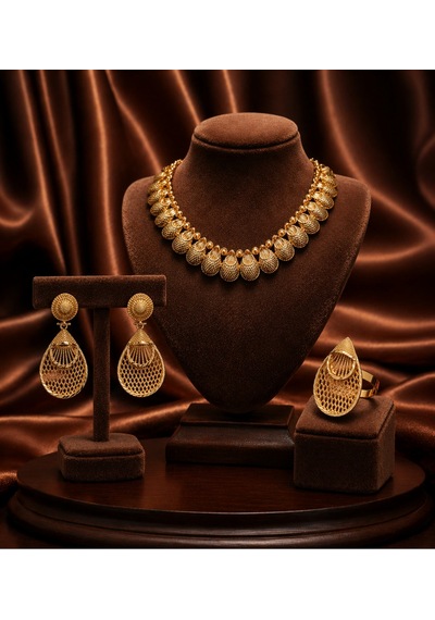 Sorélia Altın Kaplama Kolye Yüzük Küpe 3'lü Luxury Takı Seti Davet&özel Gün