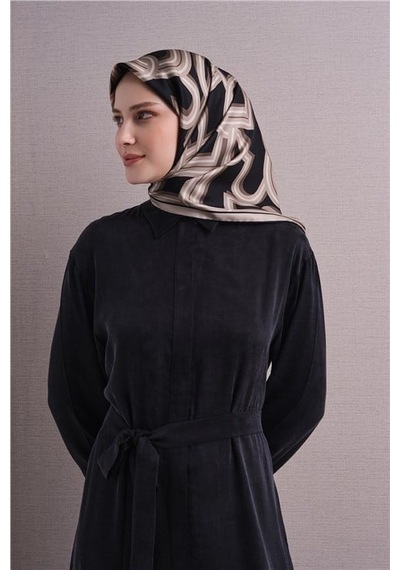 Armine İpek Eşarp 2027 Kış - 9614-08 Siyah Vizon Twill