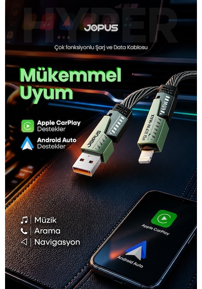 4in1 65w Pd Hızlı Şarj Kablosu İphone Android Uyumlu Type C Lightning Kumaş Örgü Data Pro 1.5 Metre -