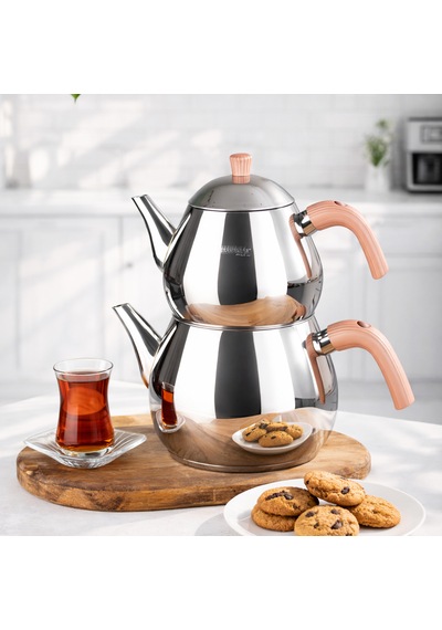 Porsima 1030-1 Damla Bakalit Kulp Mega Boy Paslanmaz Çelik Çaydanlık Takımı - Rose - 1,80-2,80lt Diğer