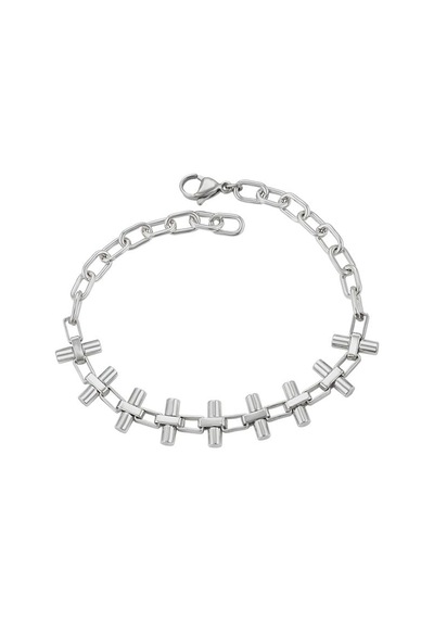 Zincir Detaylı Çubuk Ve Halka Motifli Platin Kaplama Minimalist Kadın Bileklik Silver