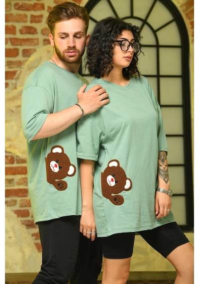 Sevgili Kombini Unicex Çift Tişört Peluş detay Mintyesili Mint Yeşili Sevgili Kombini Unicex Çift Tişört Peluş detay Mintyesili Mint Yeşili