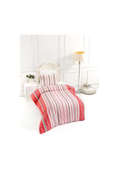 Pamuklu Krem Tek Kişilik Çarşaflı Nevresim Takımı 160x220 Kırmızı