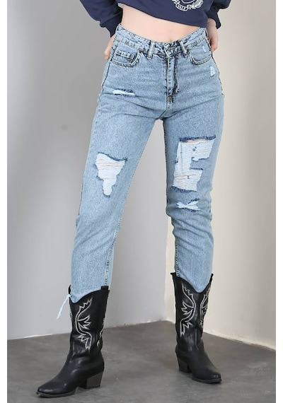Madmext Mad Girls Mavi Yırtık Mom Jean Mg1163-Mavi