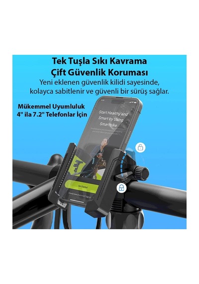 Cr07 Telefon Tutucu Cross Arazi Sürüşleri İçin Motor Motosiklet Dağ Bisikleti Gidon Montajlı Kilit Mekanzimalı Siyah