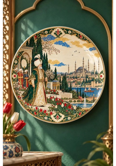 Dekoratif Duvar Tabağı Sarayın On Çağı Dekorlu Seramik Tabak Metalik