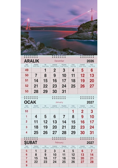 2027 Yılı Gemici Takvimi-kırmızı Işıklar İle Boğaz Köprüsü
