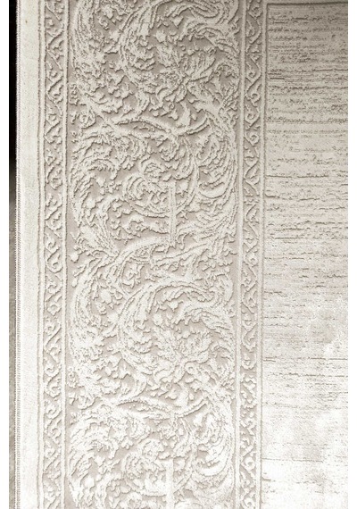 Parlak Saten Dokulu Poem Bambu Tuşe Klasik Çerçeve Desenli Halı Pm18 Beyaz Kemik-krem
