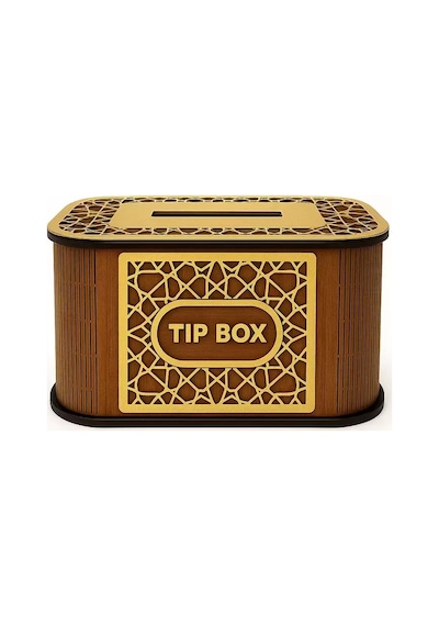 Kilitli Ahşap Bahşiş Kutusu Tip Box Aynalı Altın Renk Pleksi Kaplamalı Kumbara