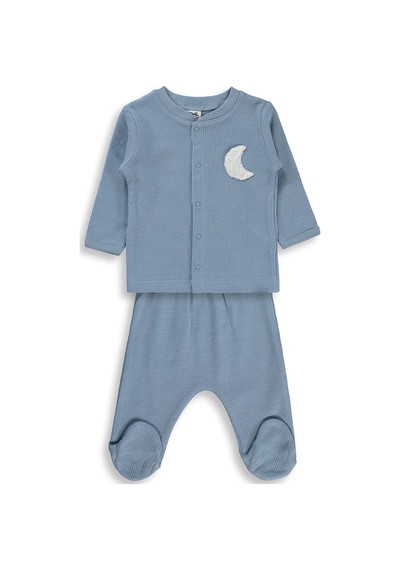 Civil Baby Hilal Baskılı 1-9 Ay Pijama Takımı - Mavi Buz Mavi