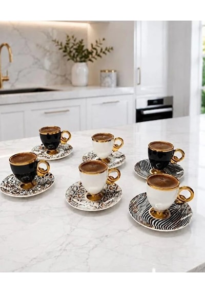 Acar Kaı-009641 Elysion Karışık 6lı Porselen Kahve Fincan Takımı Çok Renkli