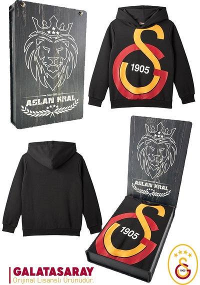 Galatasaray Lisanslı Büyük Logo Çocuk Sweat Hediyelik Ahşap Kutulu 095 Siyah