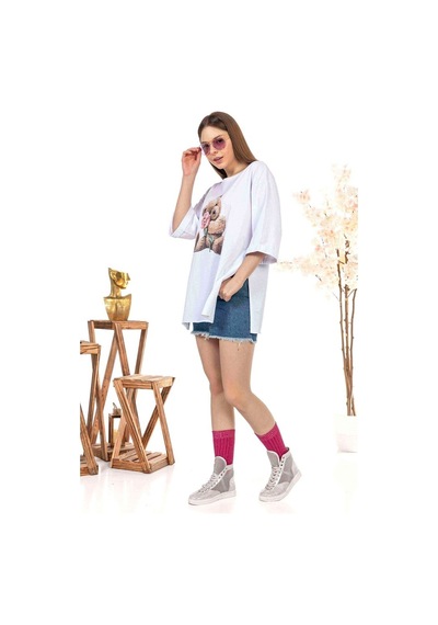 Kadın Oversize Bear Baskılı Tshirt (534304769)