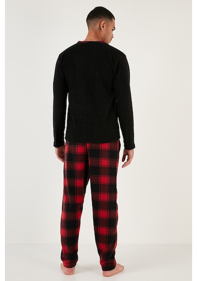 Buratti Ekose Regular Fit Bisiklet Yaka Kışlık Polar Erkek Pijama Takımı 609610013W4 Siyah-Kırmızı