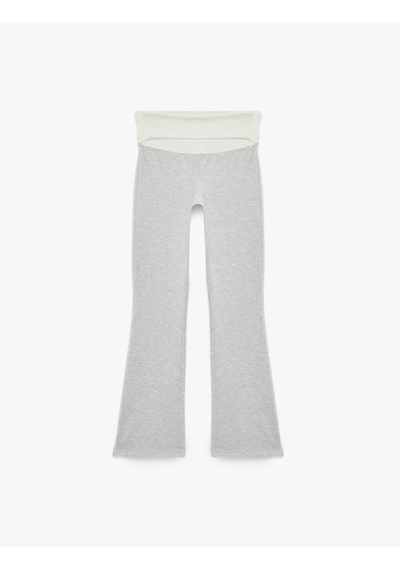 Koton Slim Fit Yüksek Bel Kat Detaylı İspanyol Paça Spor Tayt Gri Melanj 6sak40466nk