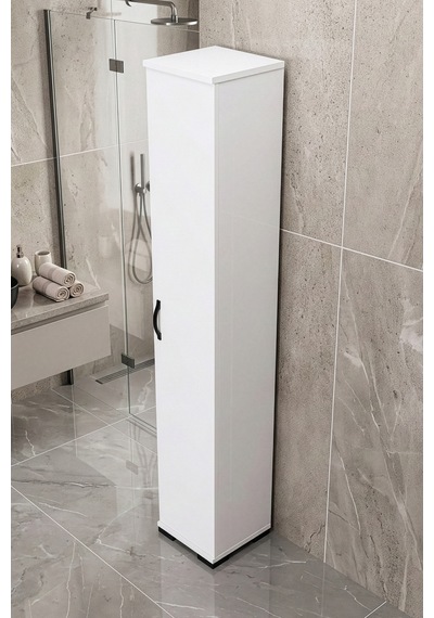 Banyo Dolabı Dar Boy Dolap Raflı Kapaklı Çok Amaçlı Organizer 5 Katlı 266 Beyaz