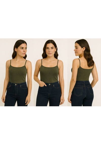 İngegno Body İp Askılı Model Örme Ring Kumaş Viskon Kadın Body Haki