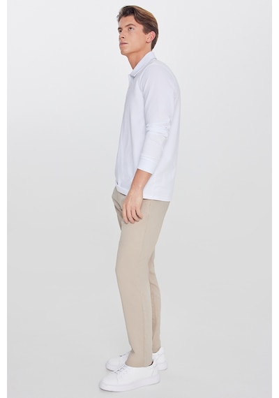 Erkek Bej Pamuklu Slim Fit Dar Kesim Yan Cep Casual Pantolon Bej