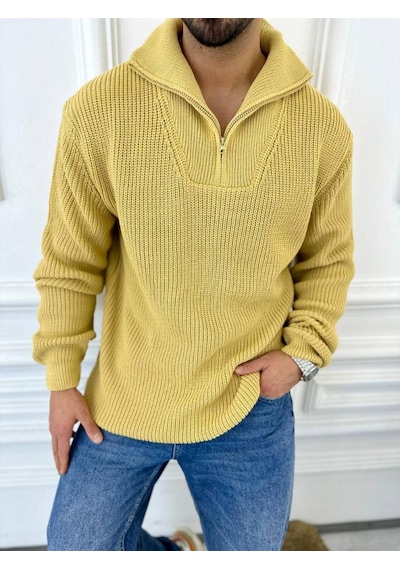 Elku Moda Kazak Oversize Tüylenmez Naturel Pamuk Fermuarlı Boğazlı Yaka Örme Triko Kazak Hardal Elku Moda Kazak Oversize Tüylenmez Naturel Pamuk Fermuarlı Boğazlı Yaka Örme Triko Kazak Hardal