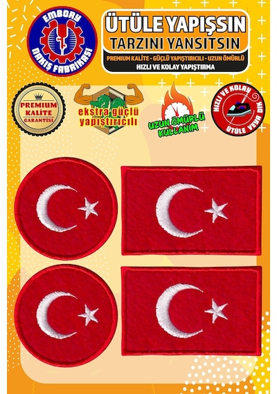 Ütü İle Yapışan Arma Yama, Türk Bayrağı Seti 4 Adet Ütüyle Yapışan Nakış Dokuma Aplike Patch Çok Renkli