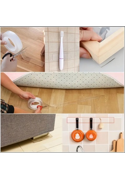 1 Metre Ultra Güçlü Çift Taraflı Nano Bant Halı Tablo Resim Yapıştırma Bandı 2 Cm En