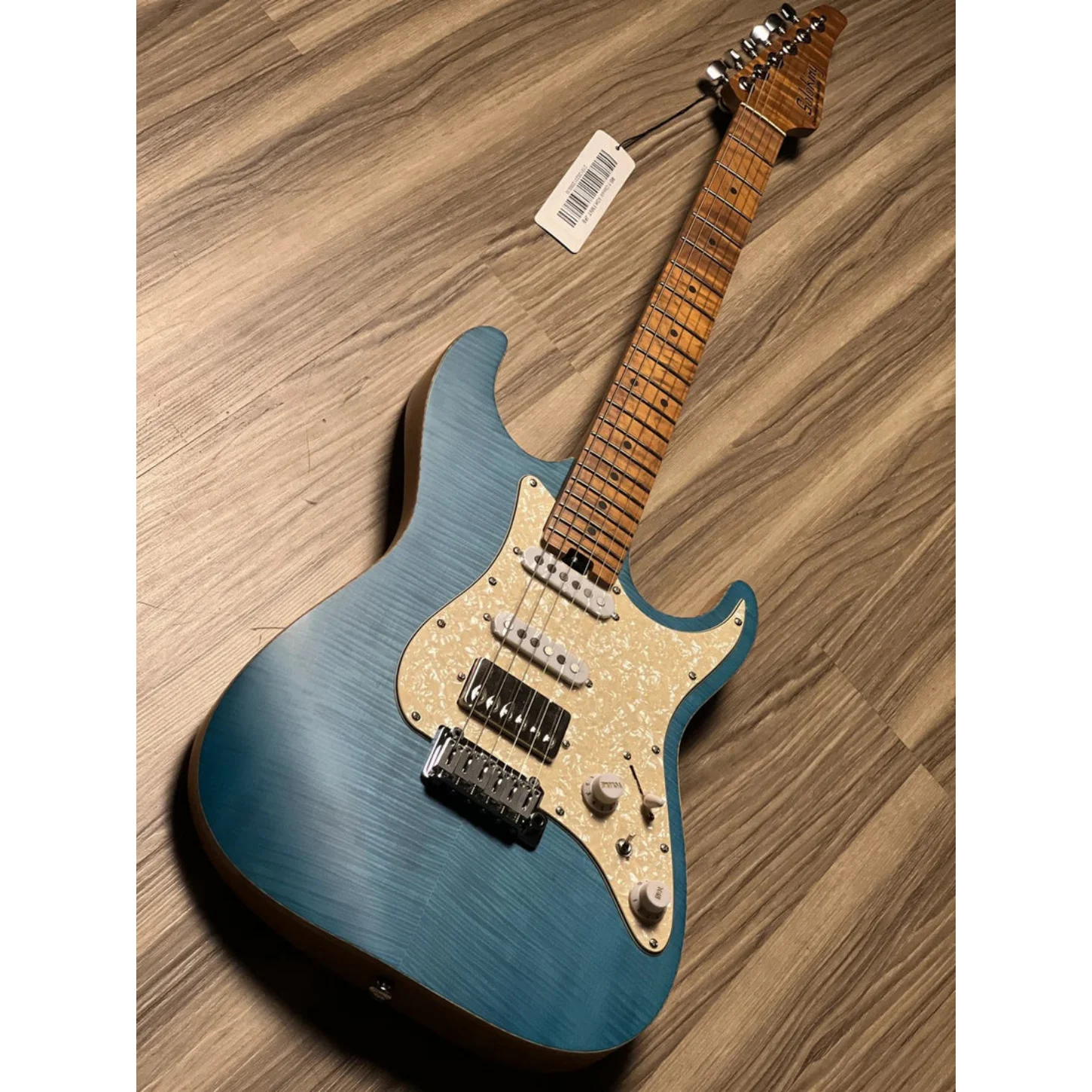 Soloking Ms-1 Classic Flat Top Fmn Roasted Flame Maple Neck İn Jeans Pacific Blue W/gigbag