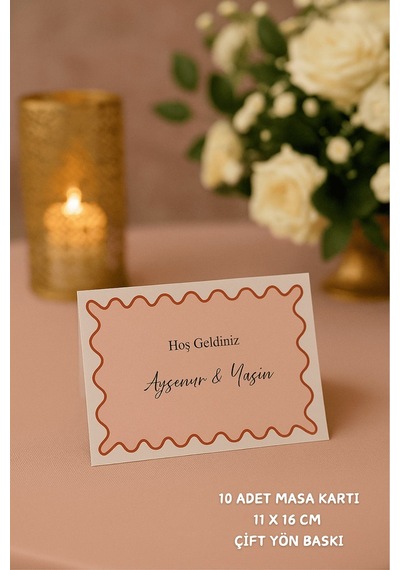Pembe Zigzag Nişan Masa Kartı Çift Yön Baskı - 11x16cm - İsme Özel - Nişan Kartı - Nikah Kartı