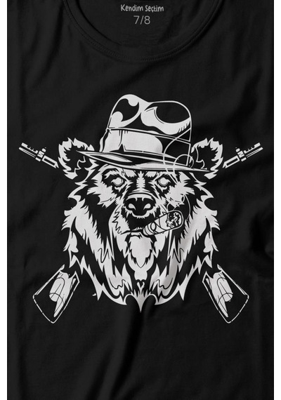 Kendim Seçtim Gangster Style Bear Smoke Gung Tüfekli Ayı Baskılı Tişört Çocuk T-shirt 001