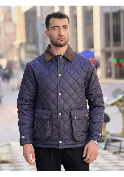 Rocqerx X-2033 Yaka Garni Detaylı Astarlı Kapitone Mont Lacivert