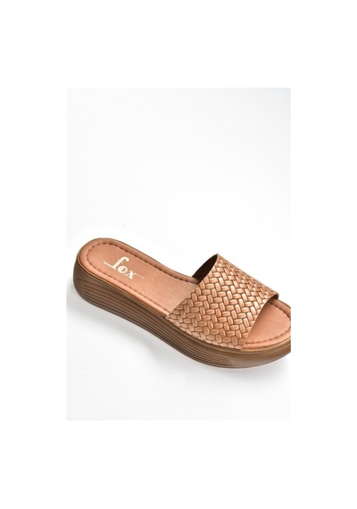 Fox Shoes Taba Hakiki Deri Kadın Terlik
