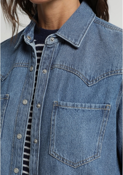 Colin's Colins Regular Fit Klasik Yaka Düz Kadın Mid İndigo Denim Uzun Kol Gömlek Cl1082784 Q1.v1 Dn45183