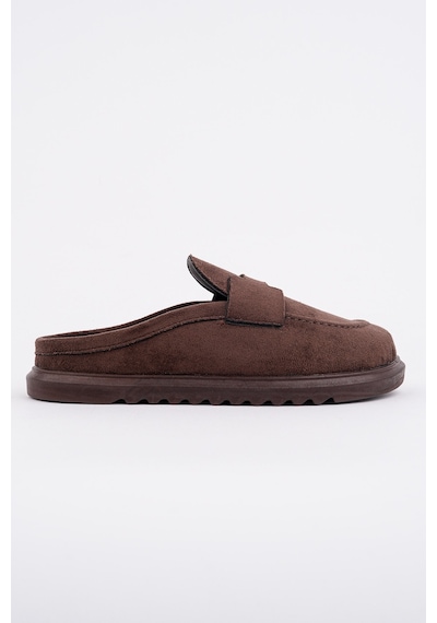 Muggo Vintage Süet Deri Günlük Rahat Önü Kapalı Kadın Loafer Terlik Kahverengi