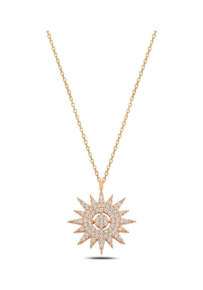 Zirkon Taşlı Rose Güneş Model 2 Kadın Gümüş Kolye Gklgnsmodl2-Ros (484545178)