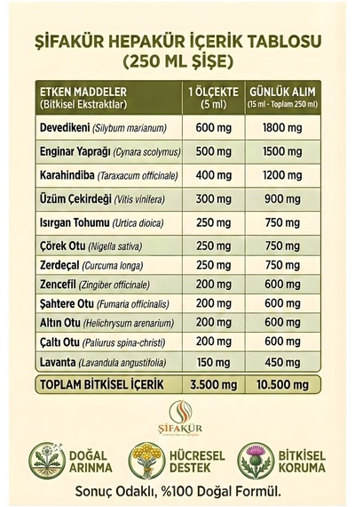 Şifakür Hepakür Sıvı Ekstrakt Devedikeni Enginar Karahindiba Bitkisel İçerikli 250ml