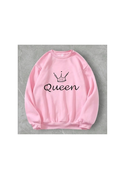 Magors Stıl-x Queen Baskılı Bisiklet Yaka Oversıze Üç İplik Şardonlu Sweatshırt Pembe