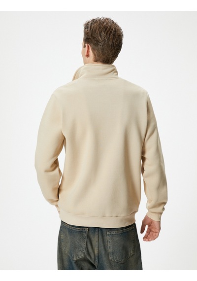 Koton Yarım Fermuarlı Sweatshirt Basic Dik Yaka Ribanalı Uzun Kollu Bej 4sam70002mk Ekru