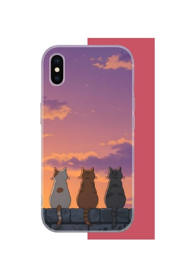 İphone X-xs Uyumlu Duvardaki Kediler Uv Baskılı Silikon Kılıf Renkli