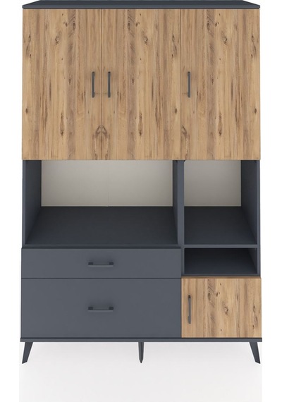 Hyperion Dolap 7 Raflı 2 Çekmeceli 4 Kapaklı 132x44x195 Antra... Antrasit