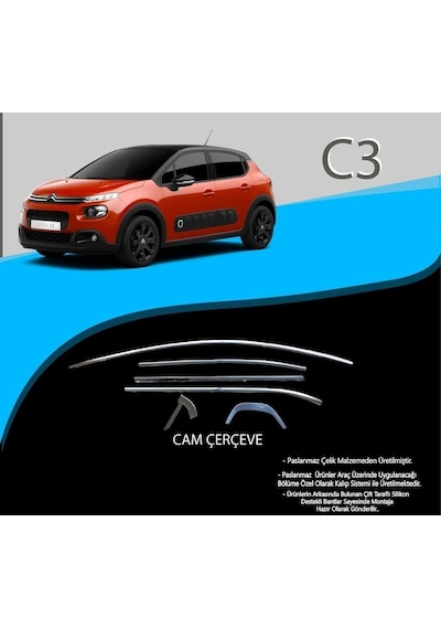 Citroen C3 Krom Cam Çerçevesi 12 Parça