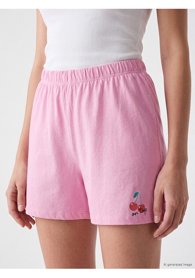 Lcw Young Pembe Kiraz Baskılı Kadın Şort Pijama Altı 2'li