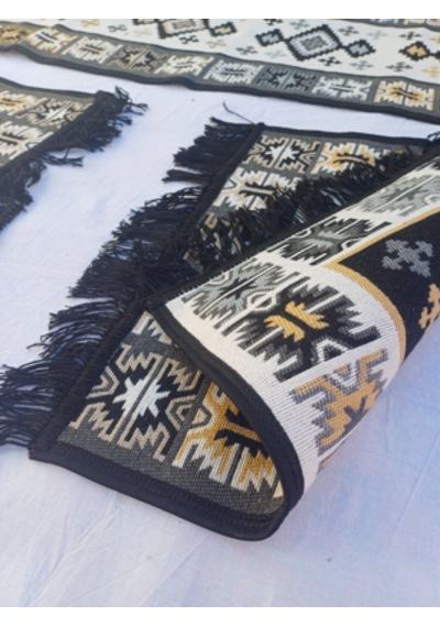 Oto Koltuk Üstü Kilim 45x50cm 50x130cm Gri&siyah&kahve 3'lü Set
