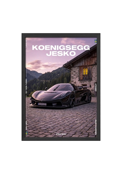 Koenigsegg Jesko Siyah Ahşap Çerçeveli Poster, Dekoratif Araba Duvar Tablosu